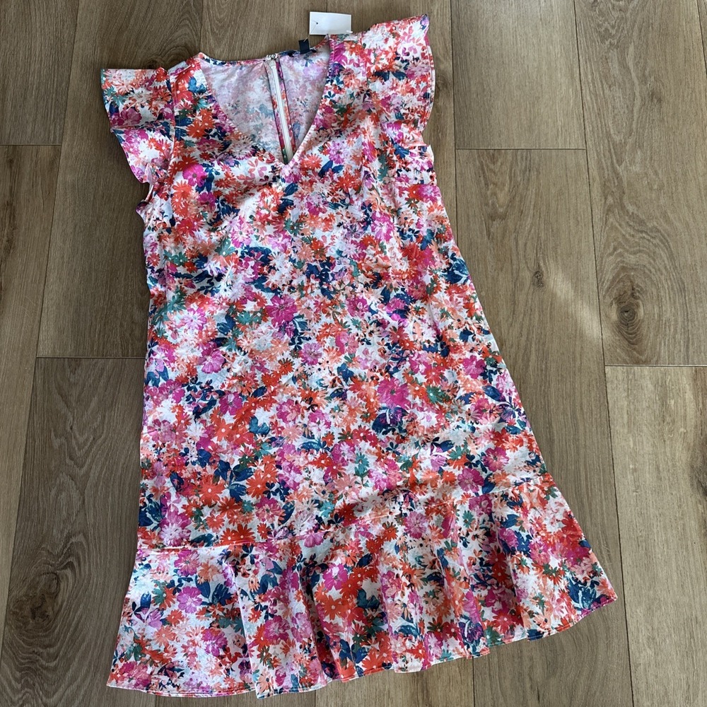 J Crew Mercantile Floral Printed Ruffle Dress Flutter Sleeve‎ Spring Size 6 NWT